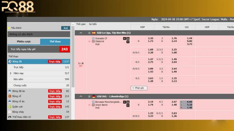 Thể thao 3 PQ88 cập nhật bảng kèo sport liên tục