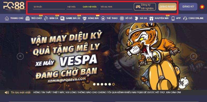 Thông tin đăng nhập PQ88 